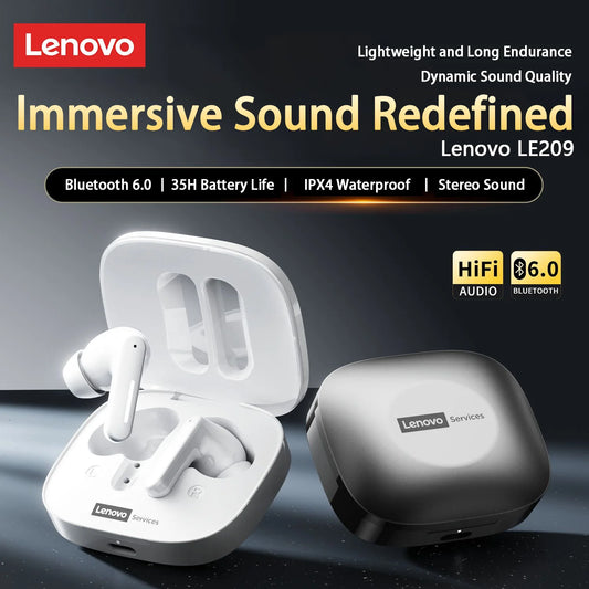 Lenovo LE209 Wireless Bluetooth 6.0 Earphones – 35H Playtime Stereo Sound