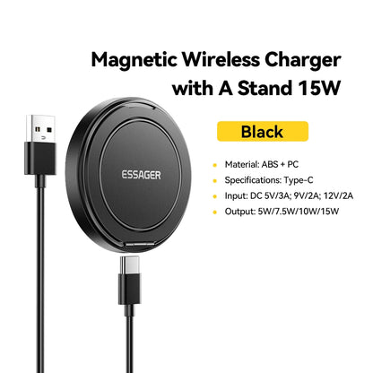Essager 15W Magnetic Charging Station – Wireless Stand for iPhone 15, 14 & AirPods