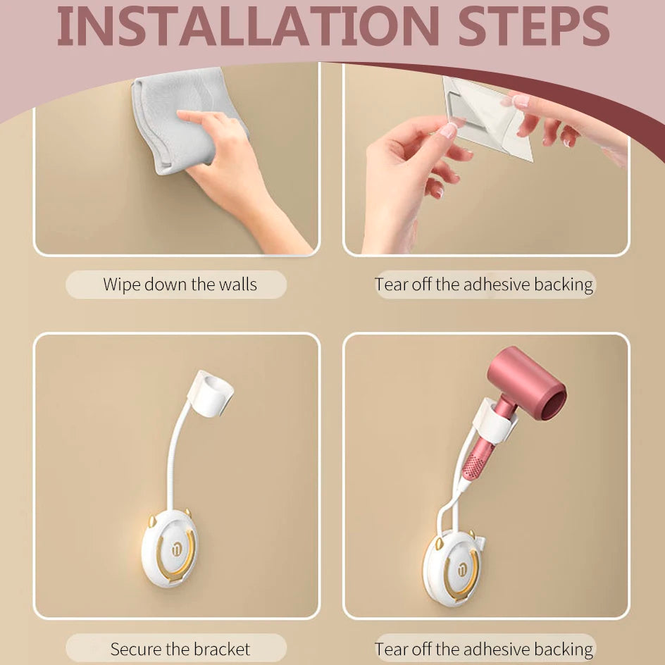 Hands-Free Adjustable Hair Dryer Holder Wall Mount