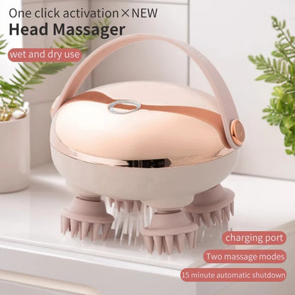 Waterproof Handheld Scalp Massager – Rechargeable Relaxing Head Massage Tool
