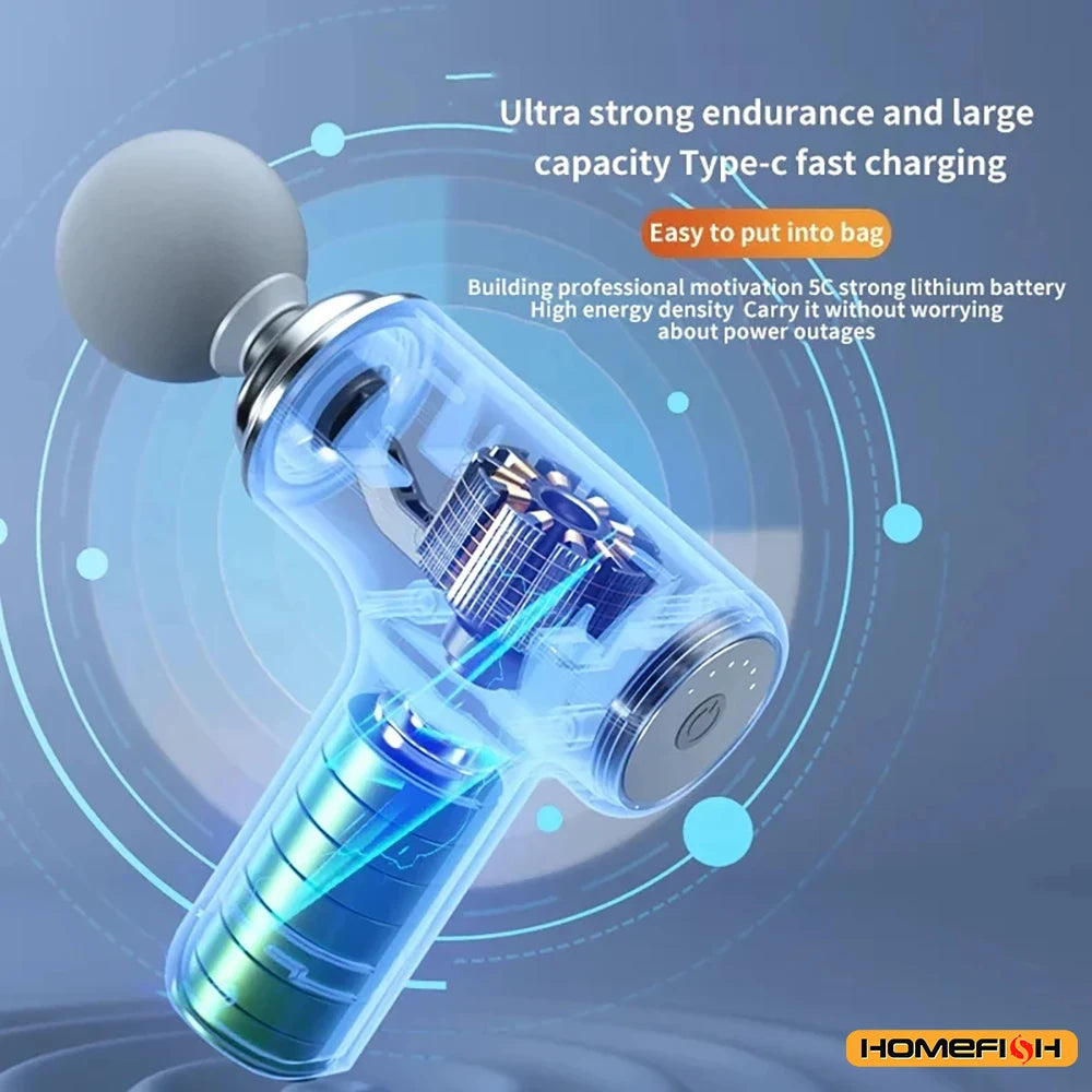 HOMEFISH Portable Percussion Massage Gun – LED Muscle Massager for Recovery & Relaxation
