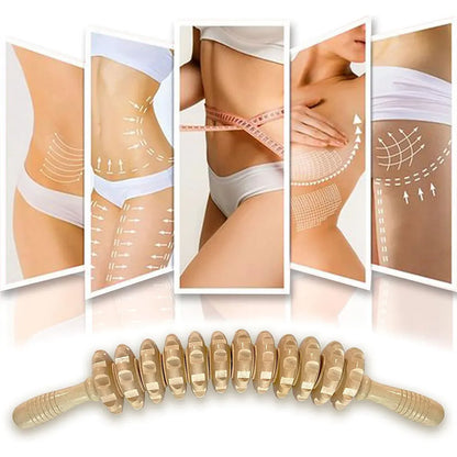 Curved Wooden Fascia Massage Stick – 12 Roller Lymphatic & Muscle Recovery Tool