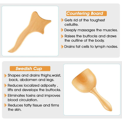 4 In 1 Wooden Therapy Massage Tools Anti Cellulite Massager Muscle Pain Relief Wooden Kit for Body Shaping & Sculpting