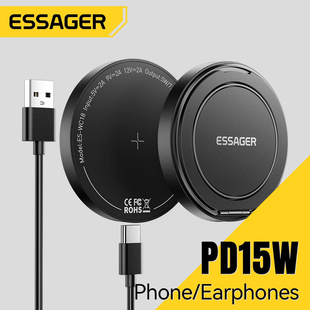 Essager 15W Magnetic Charging Station – Wireless Stand for iPhone 15, 14 & AirPods