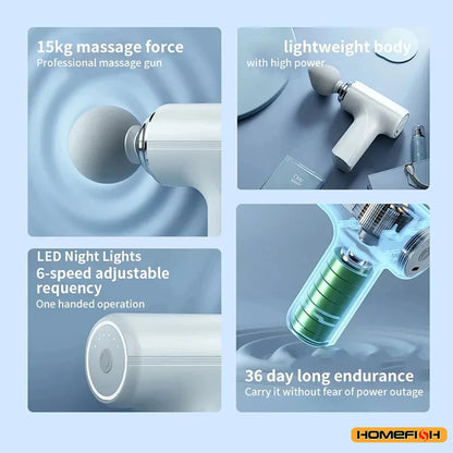 HOMEFISH Portable Percussion Massage Gun – LED Muscle Massager for Recovery & Relaxation