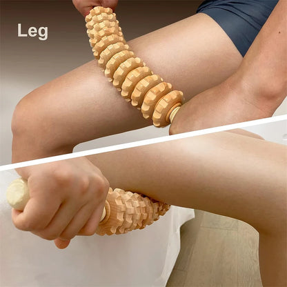 Curved Wooden Fascia Massage Stick – 12 Roller Lymphatic & Muscle Recovery Tool